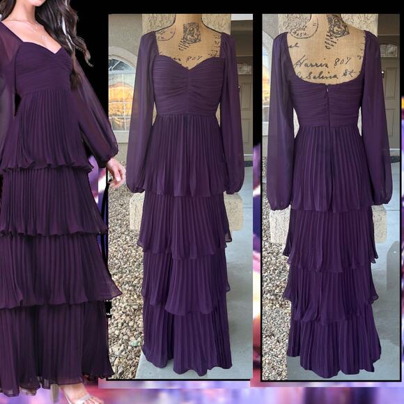 Lulus Impactful Elegance Purple Tiered Balloon Sleeve Maxi Dress Size L - Picture 1 of 12
